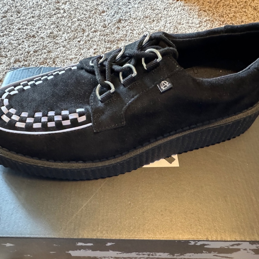 T.U.K Black Suede Creepers with Checkered Accent